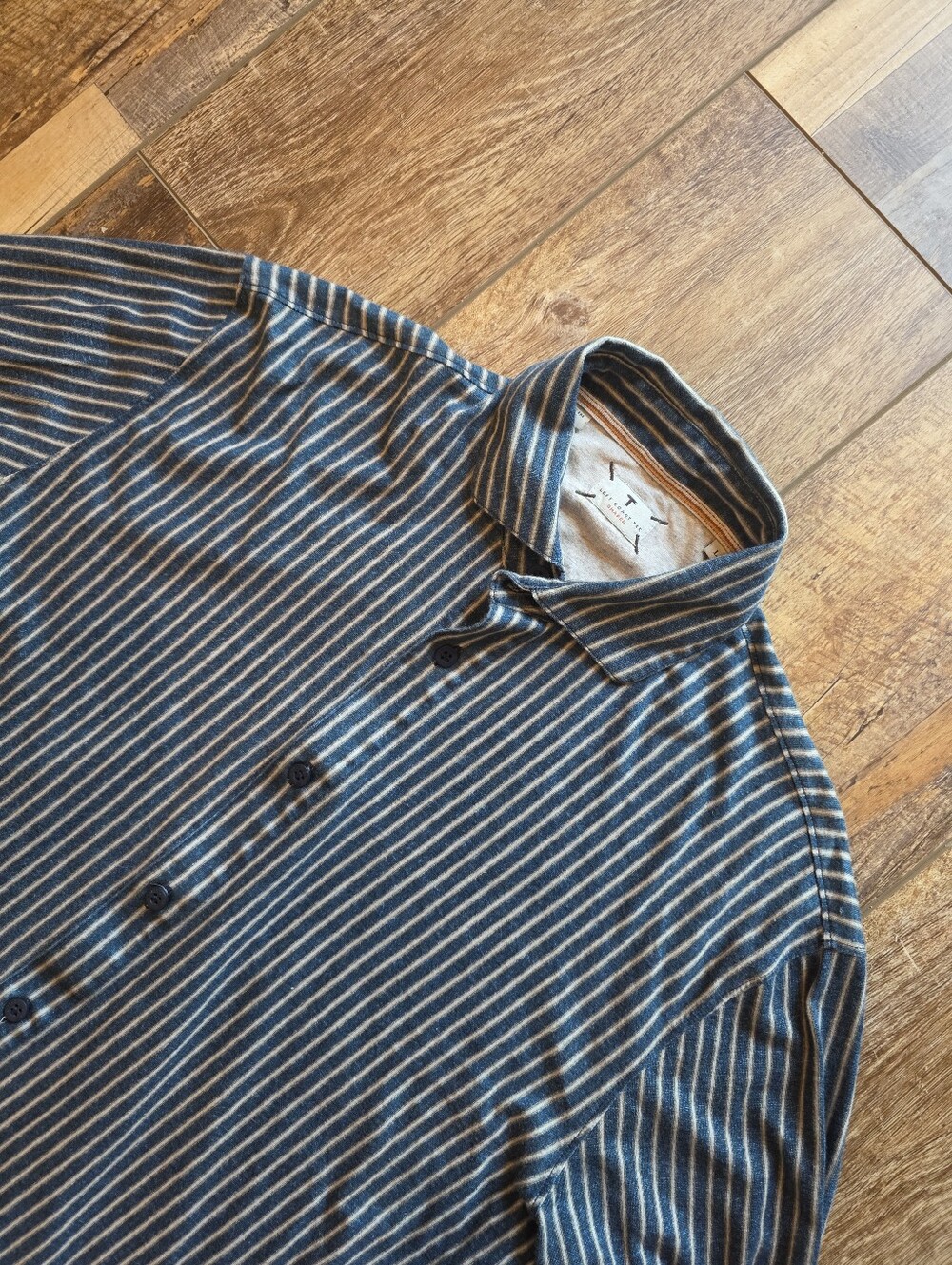 Left Coast Tee - Peruvian Pima Cotton Striped Polo Shirt - L - Blue Gray
